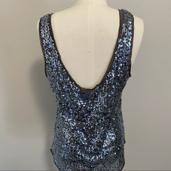 Aritzia Talula Silver Grey Sequin Tank Top Low Back - Picture 7 of 11